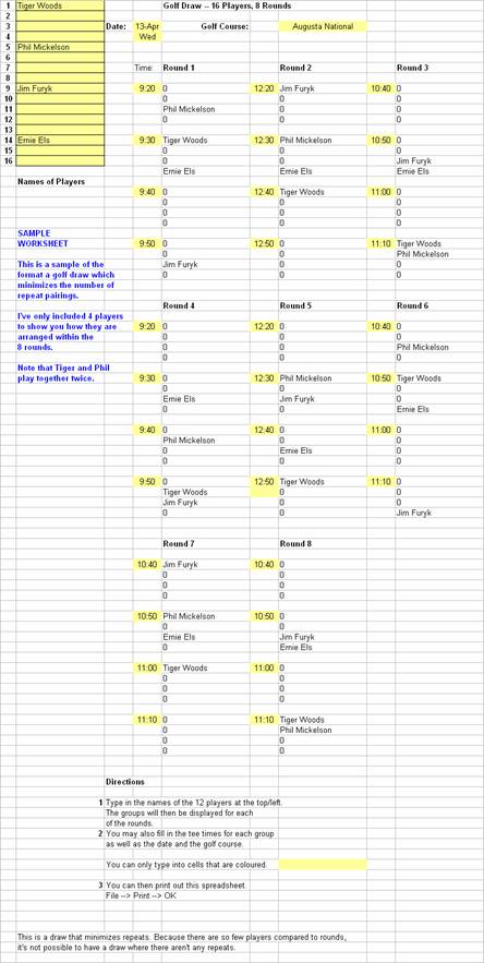 Optimized GolfPairings minimum repeats